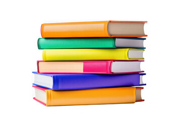 A vibrant stack of colorful books promising adventures and knowledge, playfully arranged against a clean white background.