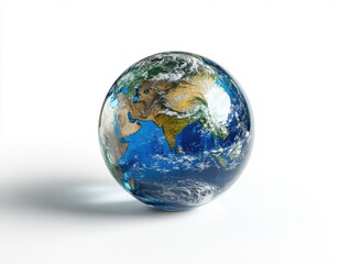 Fototapeta premium Earth Globe Model Displaying Continents and Oceans on Bright White Background in Studio Shot