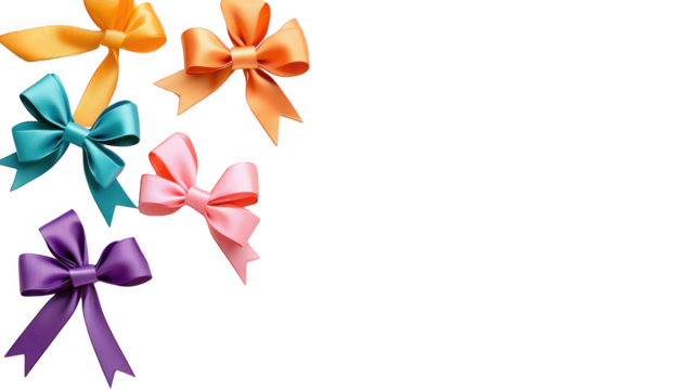 Vibrant collection of colorful bows arranged creatively for decorative purposes on a clean background transparent background