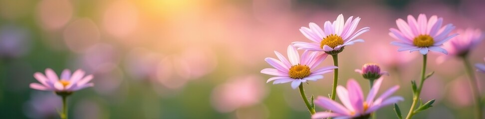 Fototapeta premium Blurred pastel hues, vibrant miniature daisies , illustration, blurry