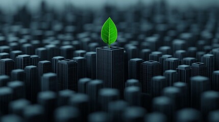 Obraz premium Green Growth An Inspirational Symbol of Sustainability Amidst Urban Structures and Modern City Landscapes