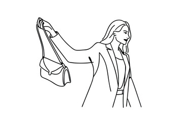 Stylish Womans Fashion Outline Drawing of Blazer, Bag, and Pose