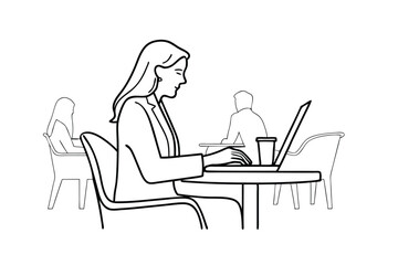 Woman Working Laptop Cafe Business Coffee Shop Table Chairs