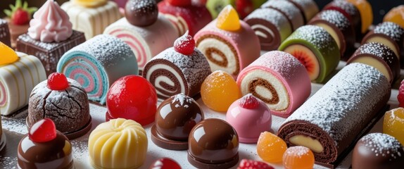 tempting dessert display with colorful assortment and sweet treats