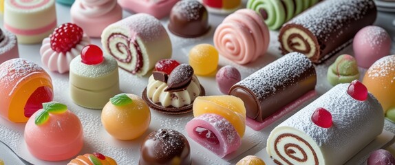 tempting assortment of colorful desserts on a tray