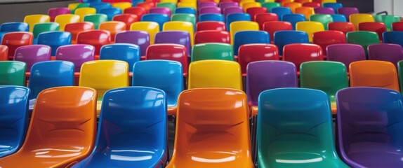 Naklejka premium vibrant row of brightly colored plastic chairs illustration