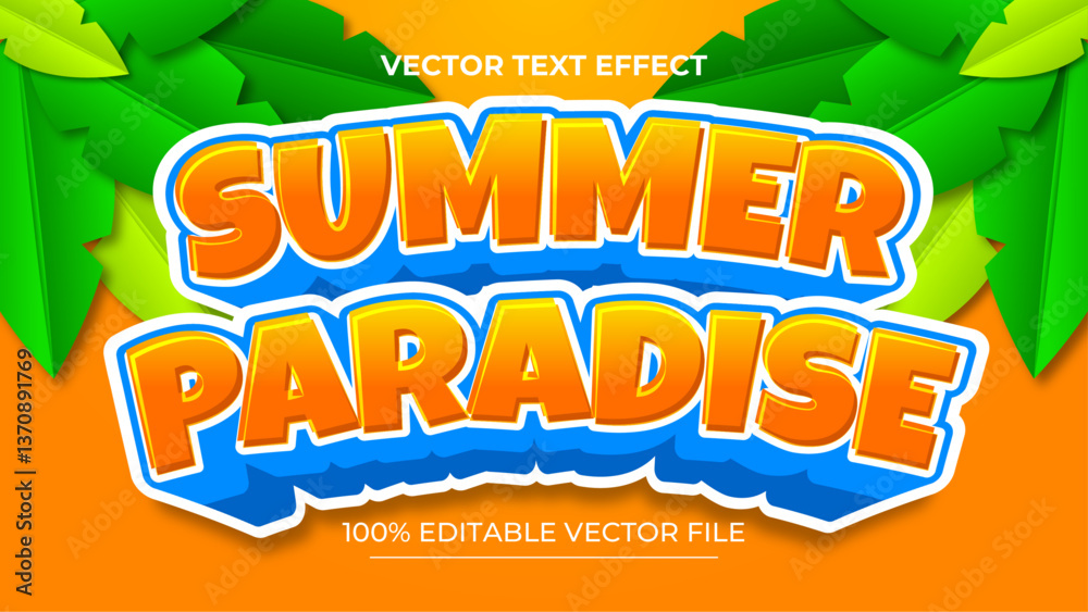 Poster summer text effect 3d editable text effect with background illustration