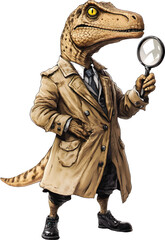An isolated detective dinosaur on white background, Vector, PNG