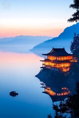 Obraz premium Sunrise over Japanese Temple