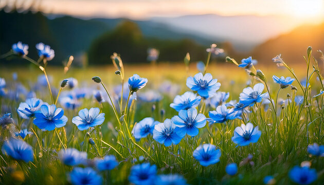 Krajobraz łąka kwiatowa niebieskie kwiaty