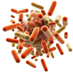 Bacteria and probiotics are essential for gut health, showcasing vibrant array of microorganisms. This illustrates beneficial bacteria, emphasizing their role in digestion and overall wellness