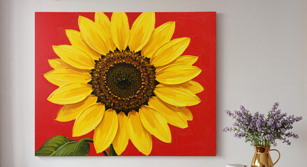 Sunflower painting on red background