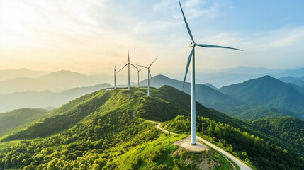 A clean energy wind turbine farm in the hills