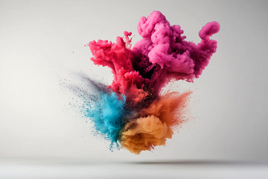 Fluorescent neon ink splashes swirling in mid-air, high-speed capture, glowing effect, hyperrealistic details, ultra-sharp focus, pure white background