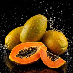 Fresh papaya fruit with its slices in water