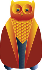 Wise owl cartoon illustration denoting schooling, university, education, wisdom.