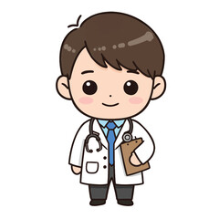 a vector illustration of a cute, chibi-style cartoon character dressed as a doctor.