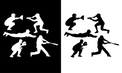 baseball players silhouettes set, illustration, game, playing people silhouette black, ball, white, black, symbol, design, art, vector, illustration, sports, soccer, evolution, running, silhouettes, 