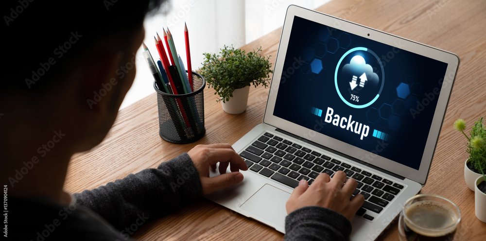 Poster backup storage data internet technology business concept. database storage cloud technology file dat