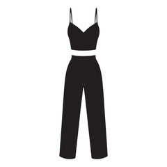 Black Crop Top and Wide Leg Pants Silhouette Fashionable Outfit