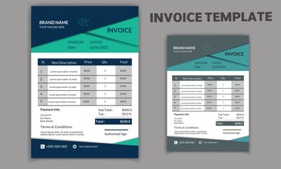 Two Color Minimal Corporate Business Invoice design template vector illustration bill form price invoice. Creative Cash Memo template vector. 