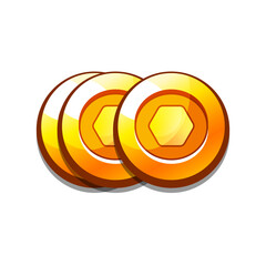 Icon gold coins casual, cartoon-style. Perfect for games, apps, loot crates, rewards, or in-game purchases.