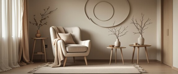 elegant symmetry: chair and table in room with mirror