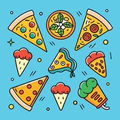 Pizza doodle icons set vector illustration