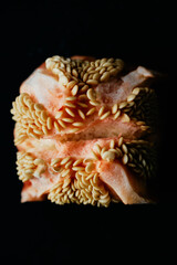 Obraz premium Inside of a Red Bell Pepper with Seeds. Close-Up Macro Shot of Vibrant Interior Structure.