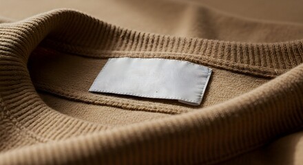 Close-up of Beige Sweatshirt with Blank Label for Branding or Design