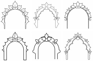 Arch Mistletoe Frame Outline Coloring Page Line Art Drawing