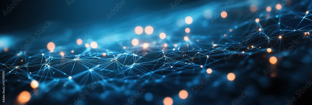 Aufkleber Futuristic digital network showcasing financial transactions with glowing nodes in a high-tech fintech environment