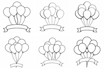  Bunch of Balloons Banner Outline Coloring Page Line Art Drawing