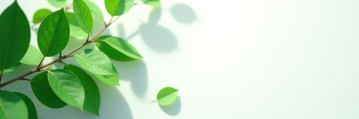 Green leaves on a white background with shadows, dark, leaf, shadow
