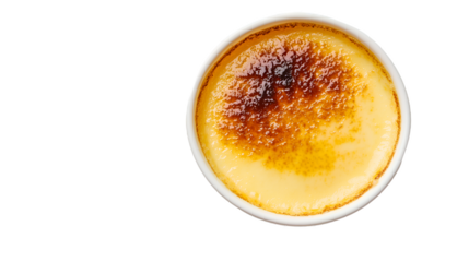 Delicious creamy vanilla crème brûlée with a caramelized sugar topping.