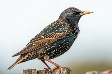 Common starling sturnus vulgaris isolated on transparent background 
