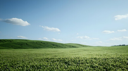 Fototapeta premium Expansive Green Field Under Sunny Sky