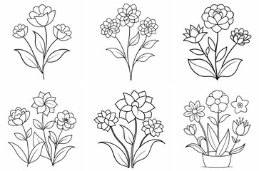 Garden Flowers Outline Coloring Page Line Art Drawing