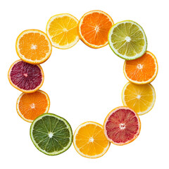 Obraz premium Colorful Citrus Fruits in a Circle on Transparent Background