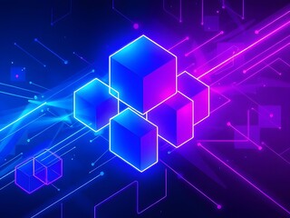 Fototapeta premium Futuristic Abstract Neon Cubes and Circuitry Background - Tech Digital Design, Data Visualization Concept.