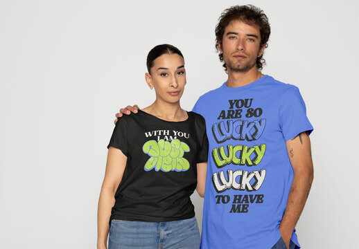 Couple Modeling Casual T-Shirts.PSD mockup