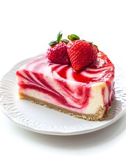 Delectable Strawberry Cheesecake Slice Topped with Fresh Strawberries and Drizzled with Strawberry Sauce: Perfect Indulgence for Dessert Lovers and Elegant Presentation