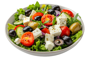 Vibrant Mediterranean salad with fresh greens, feta, and olives.