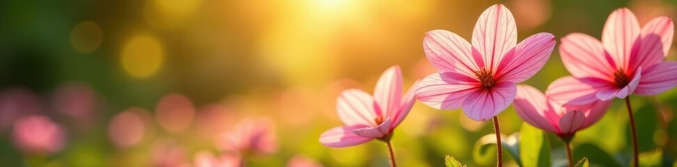 Fototapeta premium Pink and white striped flowers blooming in the sun, nature, botany, sunlight