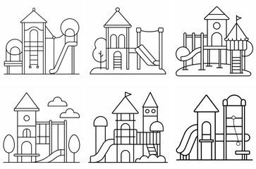 Playground Outline Coloring Book Page Line Art Drawing Set on White Background