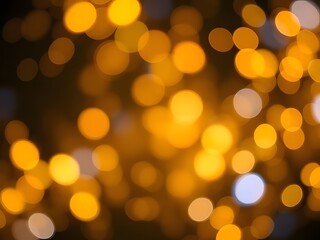 Golden Bokeh Lights Background, Glowing Spheres, Abstract Bokeh Effect, Festive Celebration Backdrop.