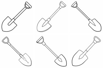 Naklejka premium Shovel Outline Coloring Book Page Line Art Drawing Set on White Background