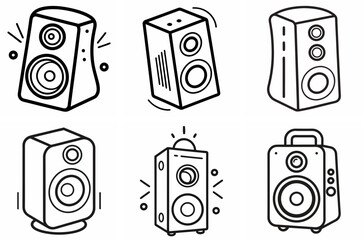 Speaker Outline Coloring Book Page Line Art Drawing Set on White Background