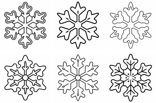 Snowflake shape gingerbread outline coloring book page line art drawing White background 