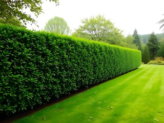 Lush Green Hedge and Lawn in Garden - Landscaping, Outdoor Scene, Nature's Beauty